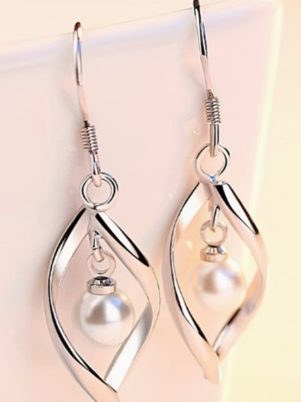925 Sterling Silver Rhombus Dangle Earrings with Imitation Pearls Hypoallergenic